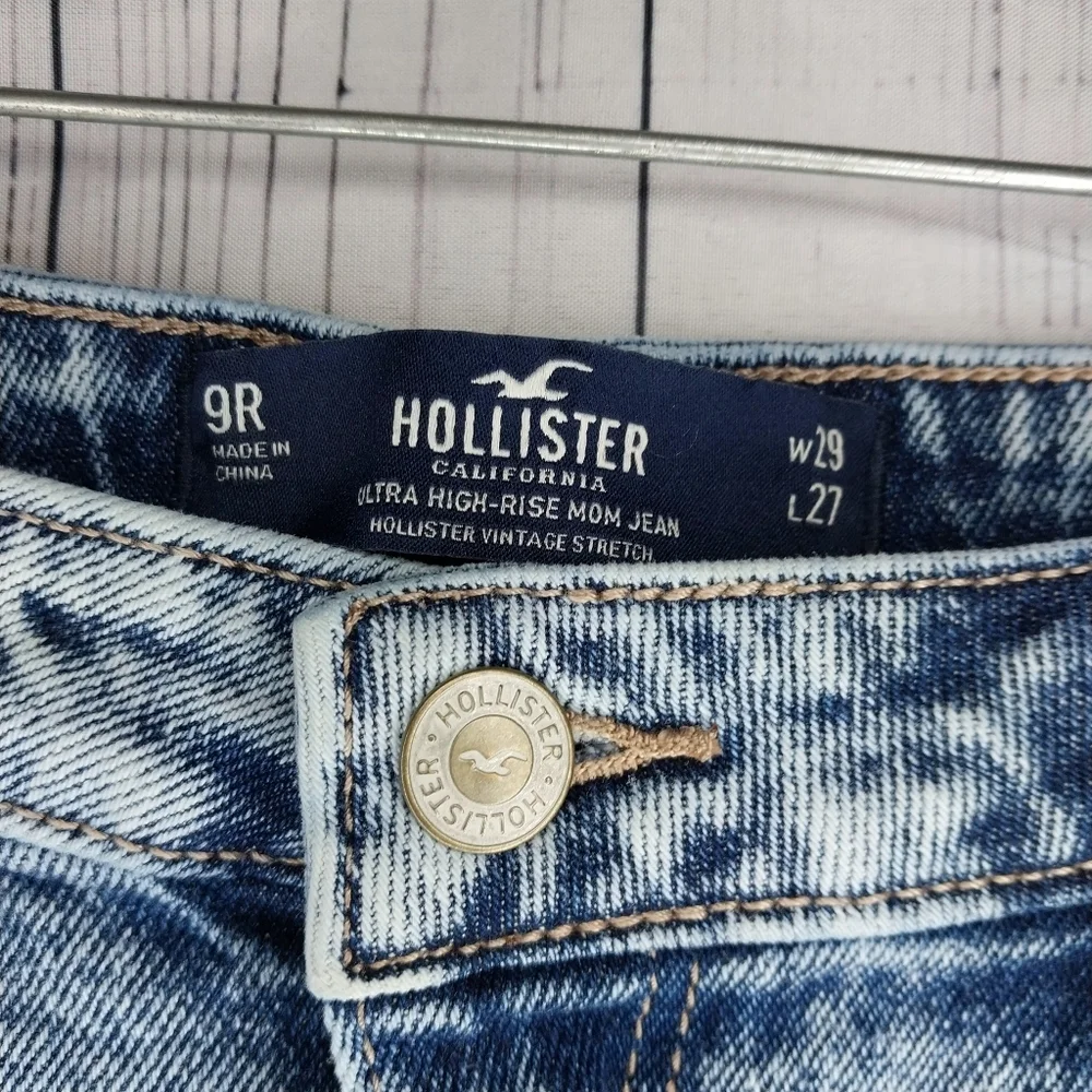Hollister Ultra High-Rise Mom Jeans With Plaid Patchwork With Raw Hem - Picture 5 of 12
